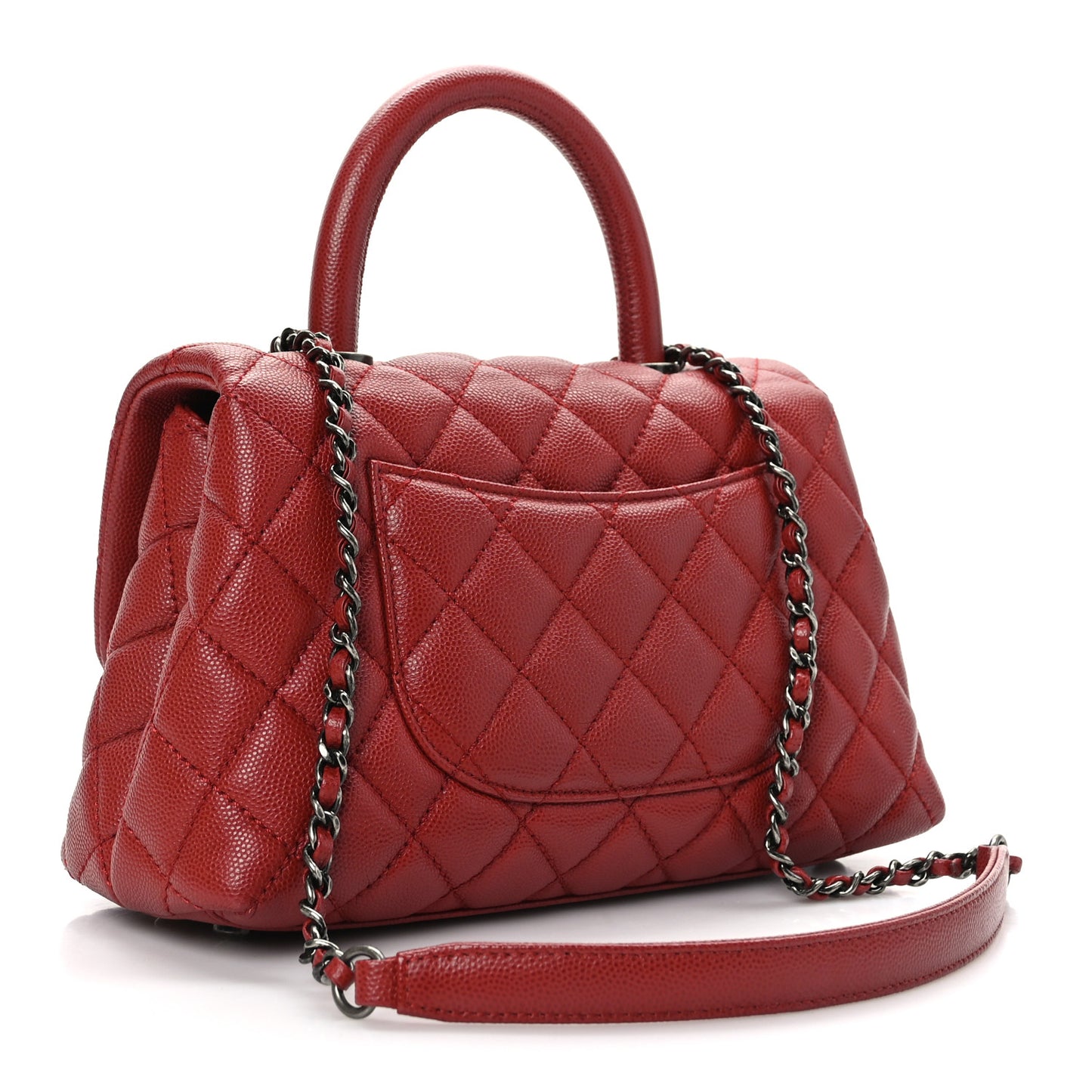 Caviar Quilted Mini Coco Handle Flap Red