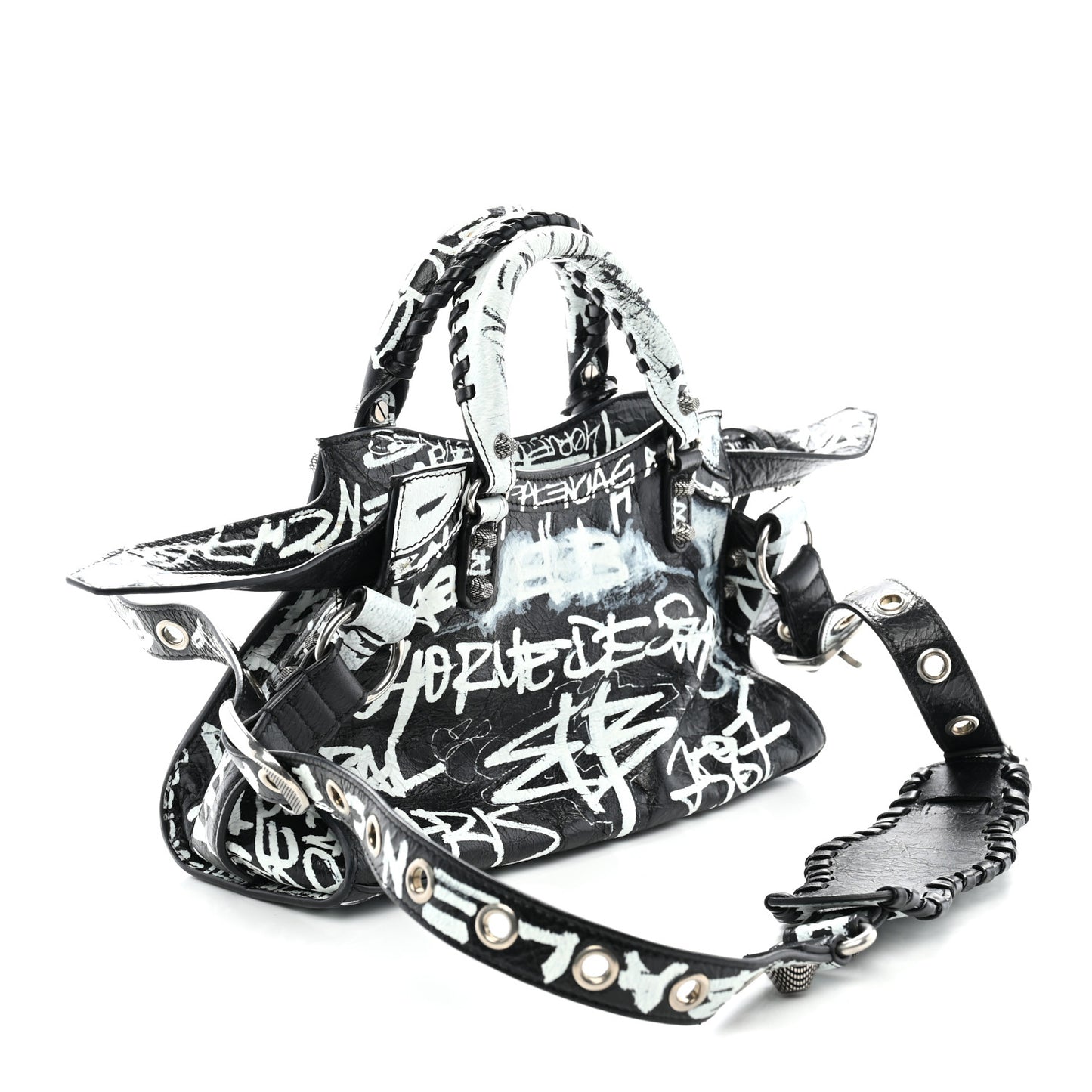 Agneau Arena Graffiti Neo Cagole City Handbag XS Black White