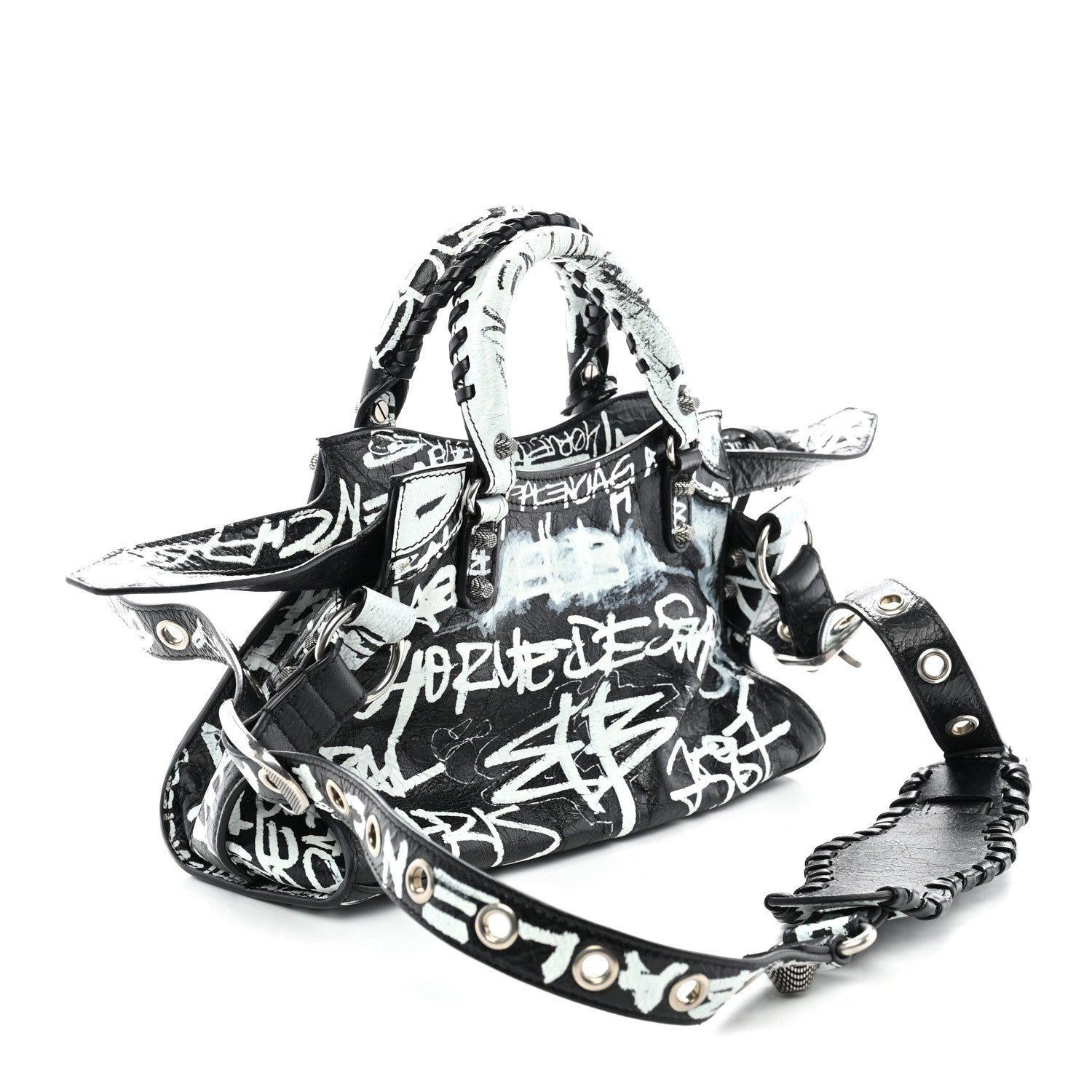 Balenciaga Agneau Arena Graffiti Neo Cagole City Handbag XS Black White 4 of 12