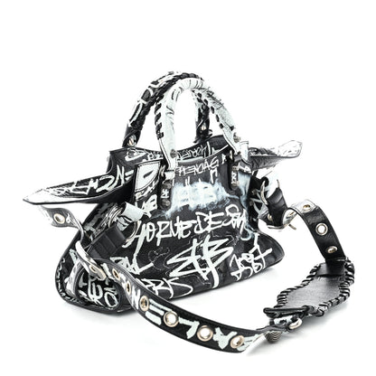 Balenciaga Agneau Arena Graffiti Neo Cagole City Handbag XS Black White 4 of 12