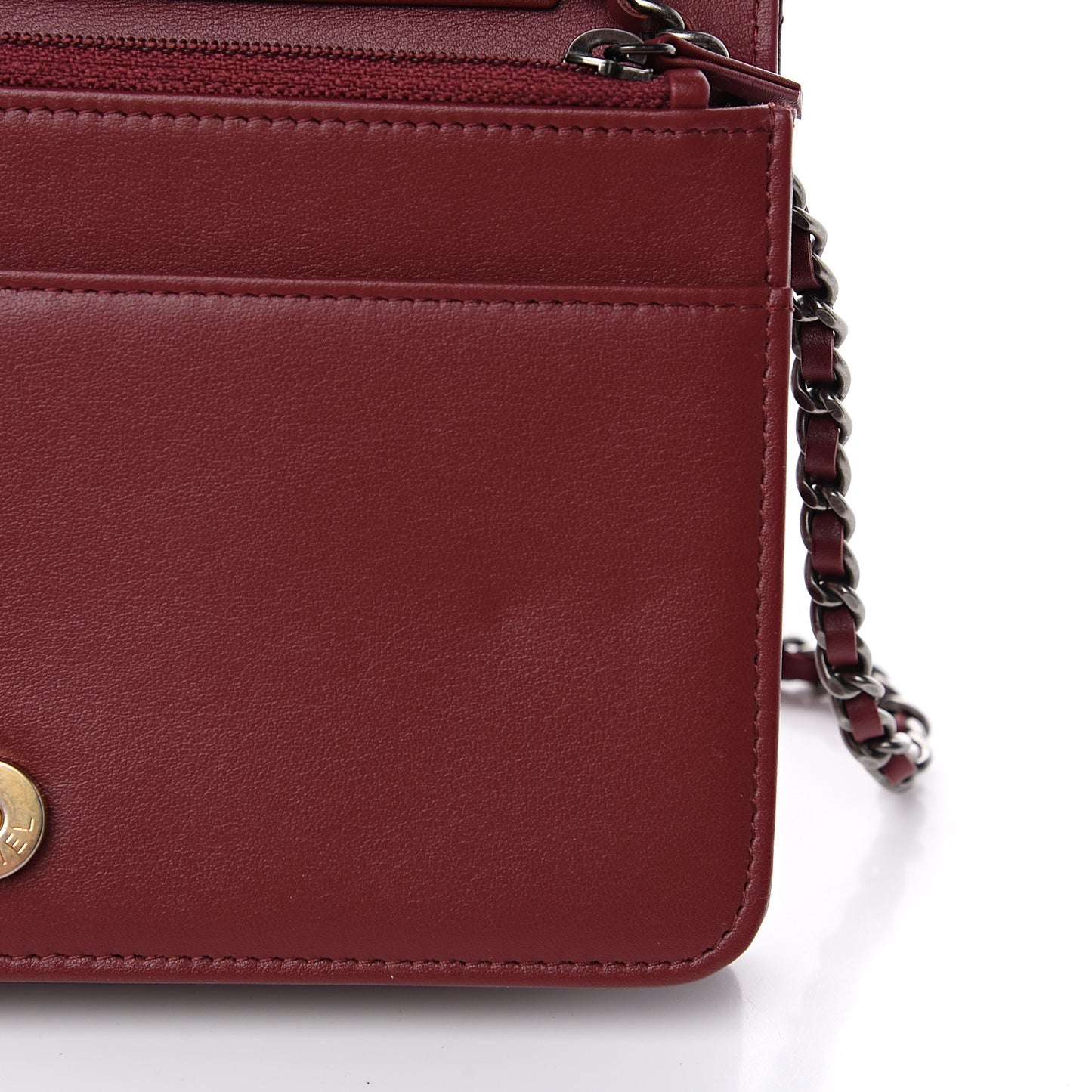 Aged Calfskin Quilted Gabrielle Wallet On Chain WOC Burgundy