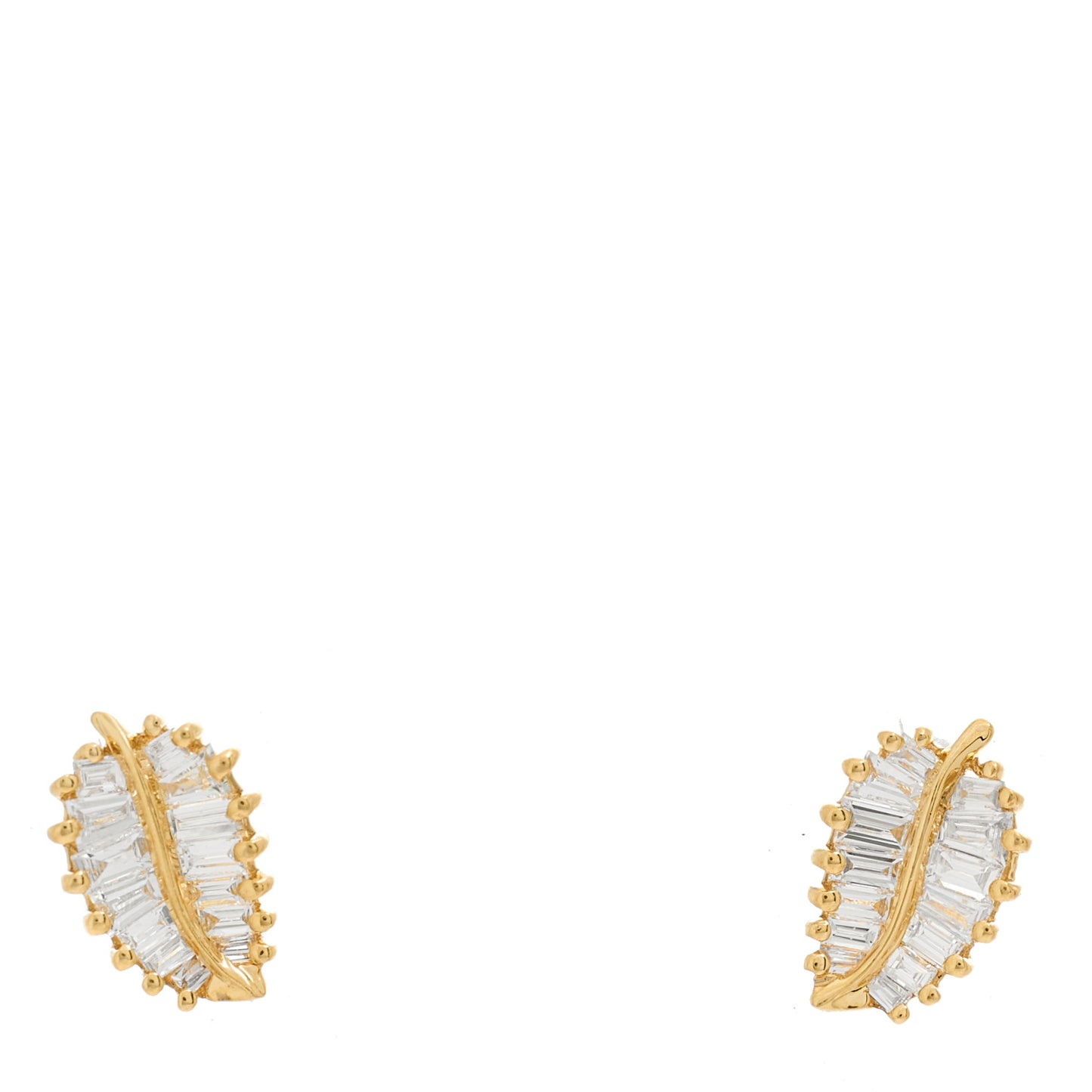 18K Yellow Gold Diamond Small Palm Leaf Earrings