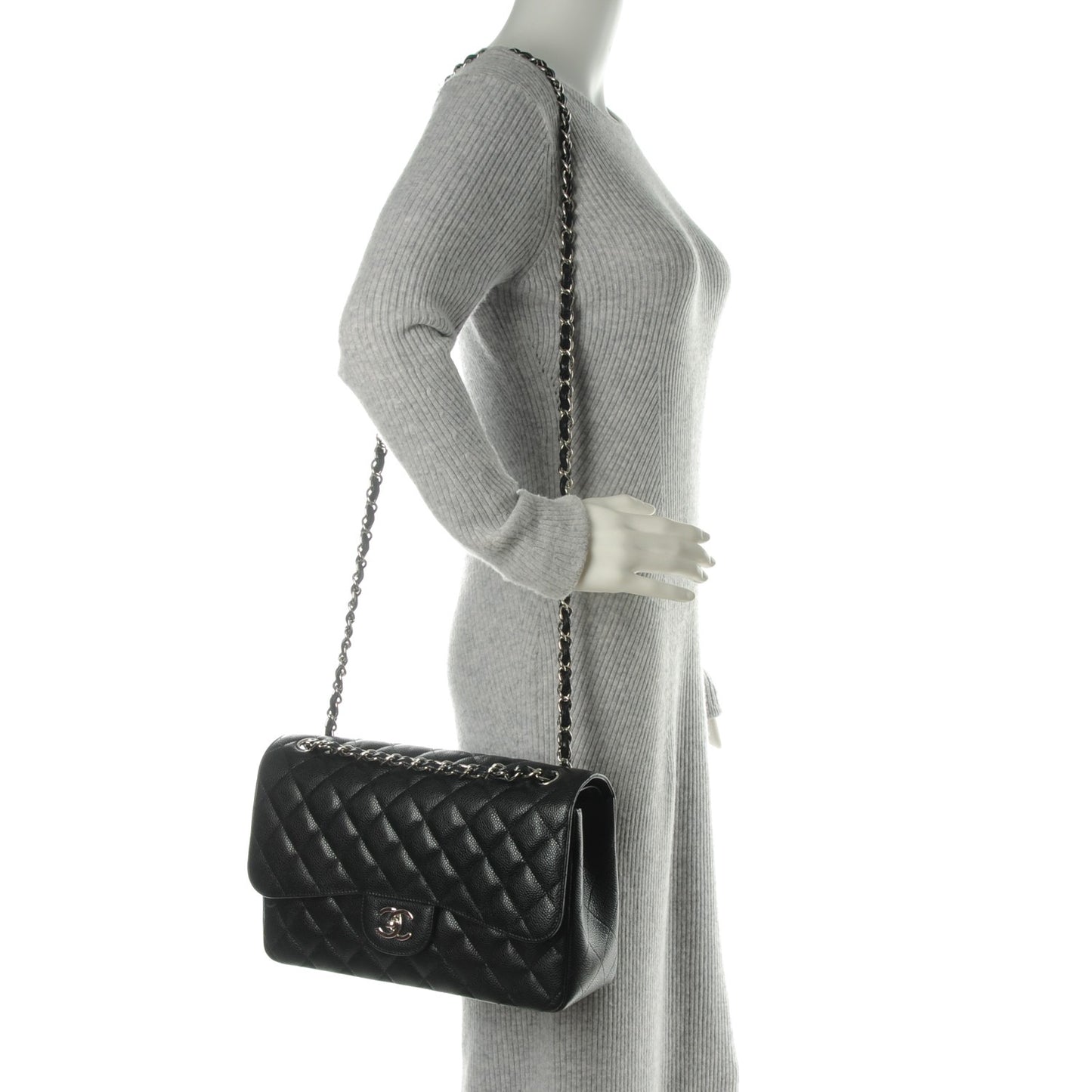 Caviar Quilted Jumbo Double Flap Black