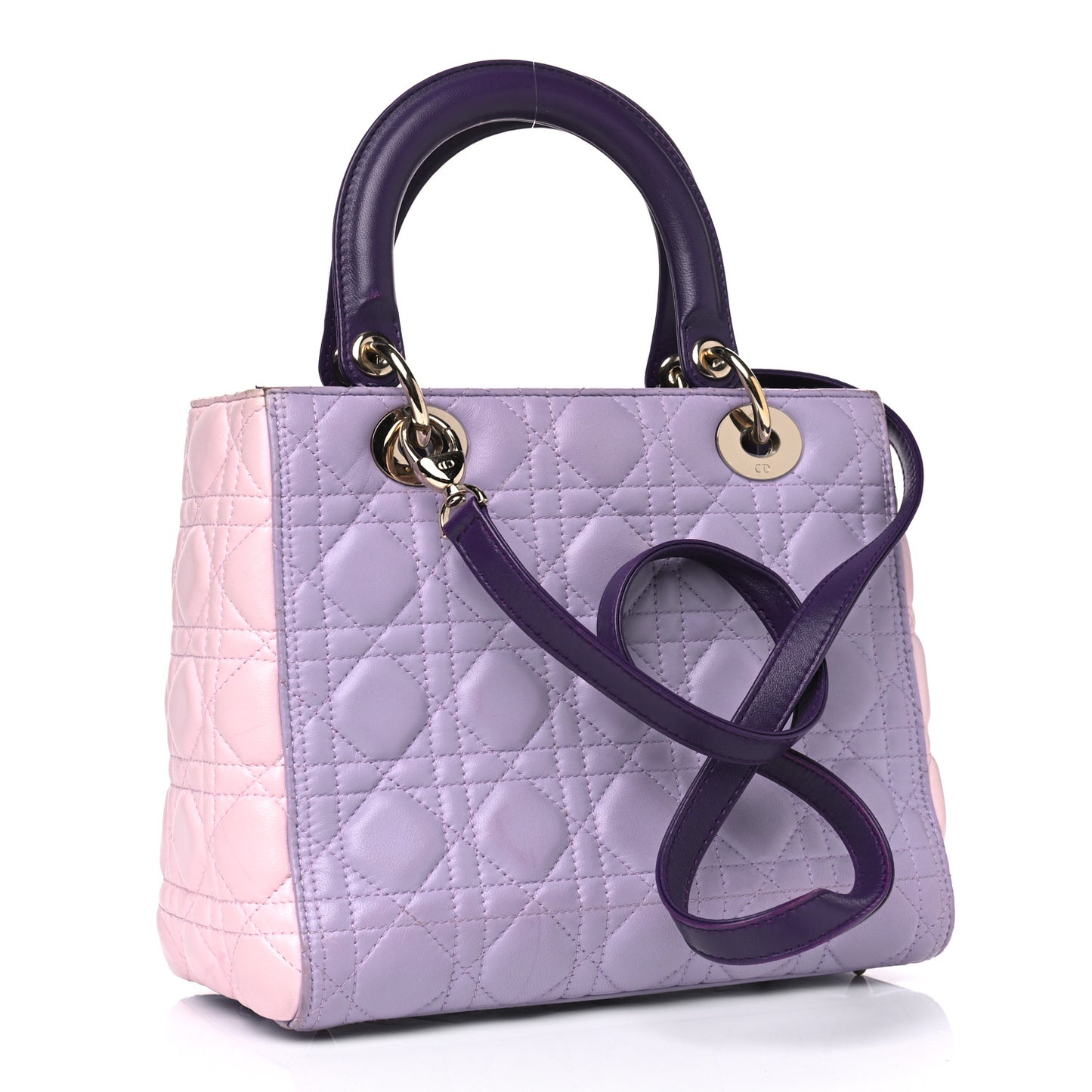 Lambskin Cannage Medium Tri-Color Lady Dior Purple Light Pink