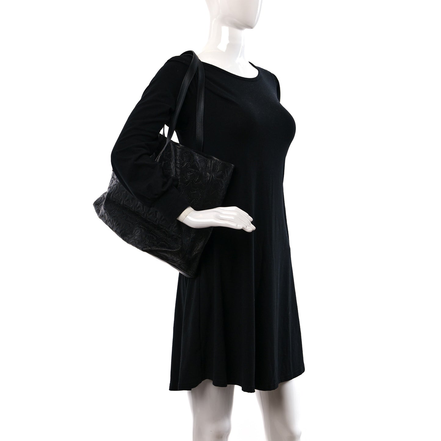 Calfskin Star Embossed Tote Black