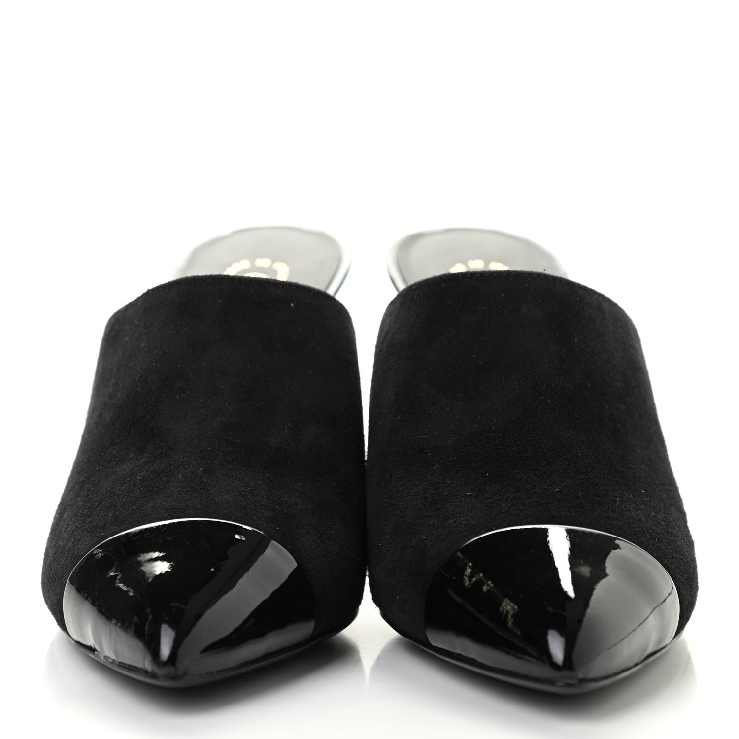 Chanel Suede Patent Calfskin Cap Toe Pearl Mule 39 Black 2 of 8