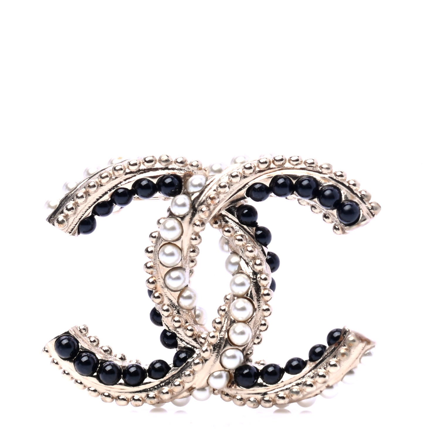 Chanel Resin Pearl Twisted CC Brooch Gold 1 of 5