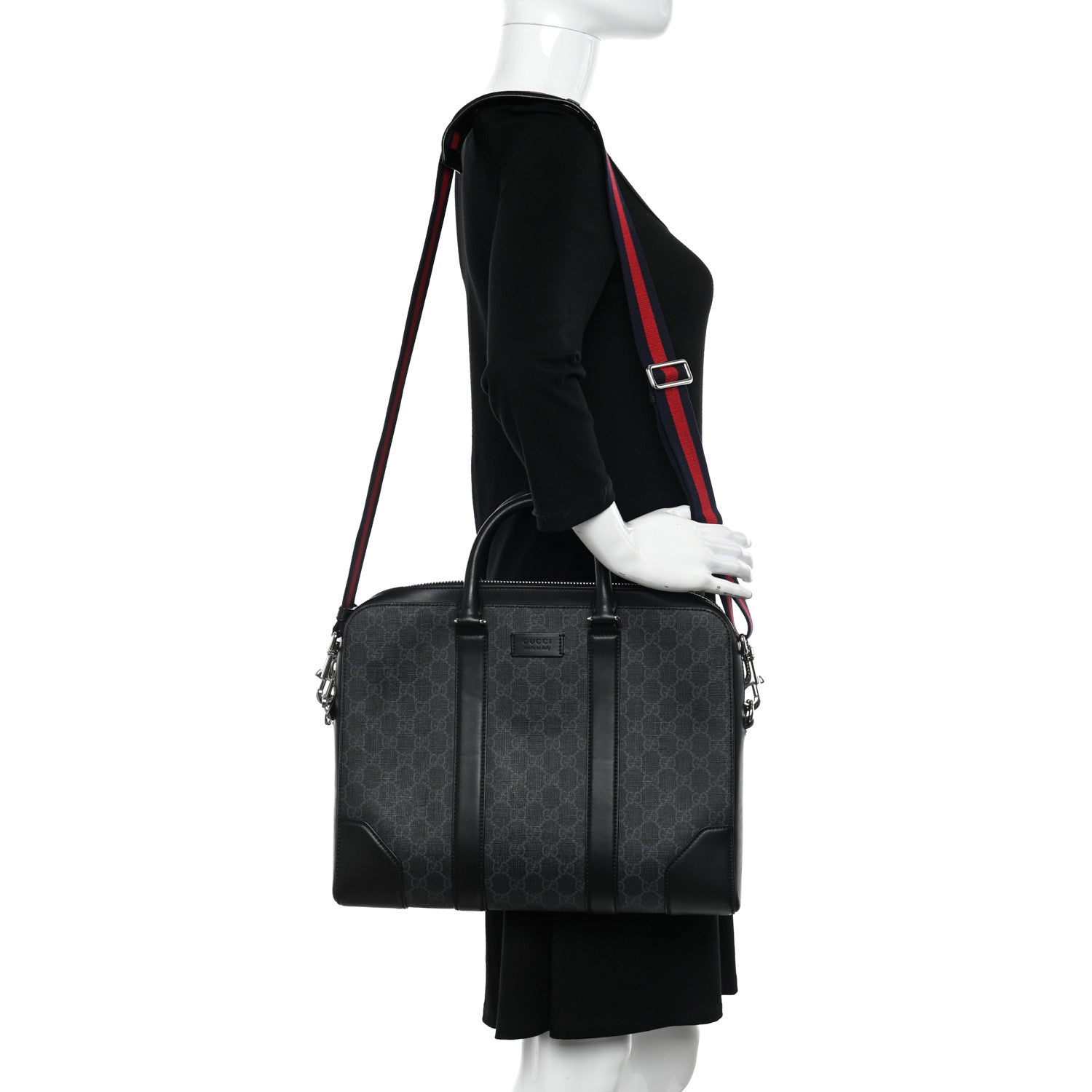 Gucci GG Supreme Monogram Appia Calfskin Web Briefcase Black 2 of 10