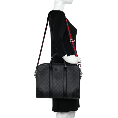 Gucci GG Supreme Monogram Appia Calfskin Web Briefcase Black 2 of 10