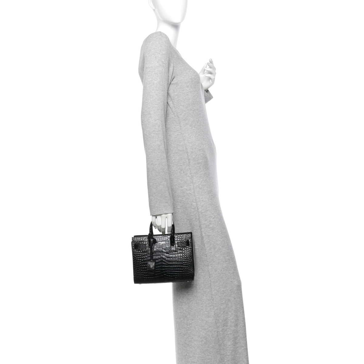Saint Laurent Calfskin Crocodile Embossed Nano Sac De Jour Black 2 of 10