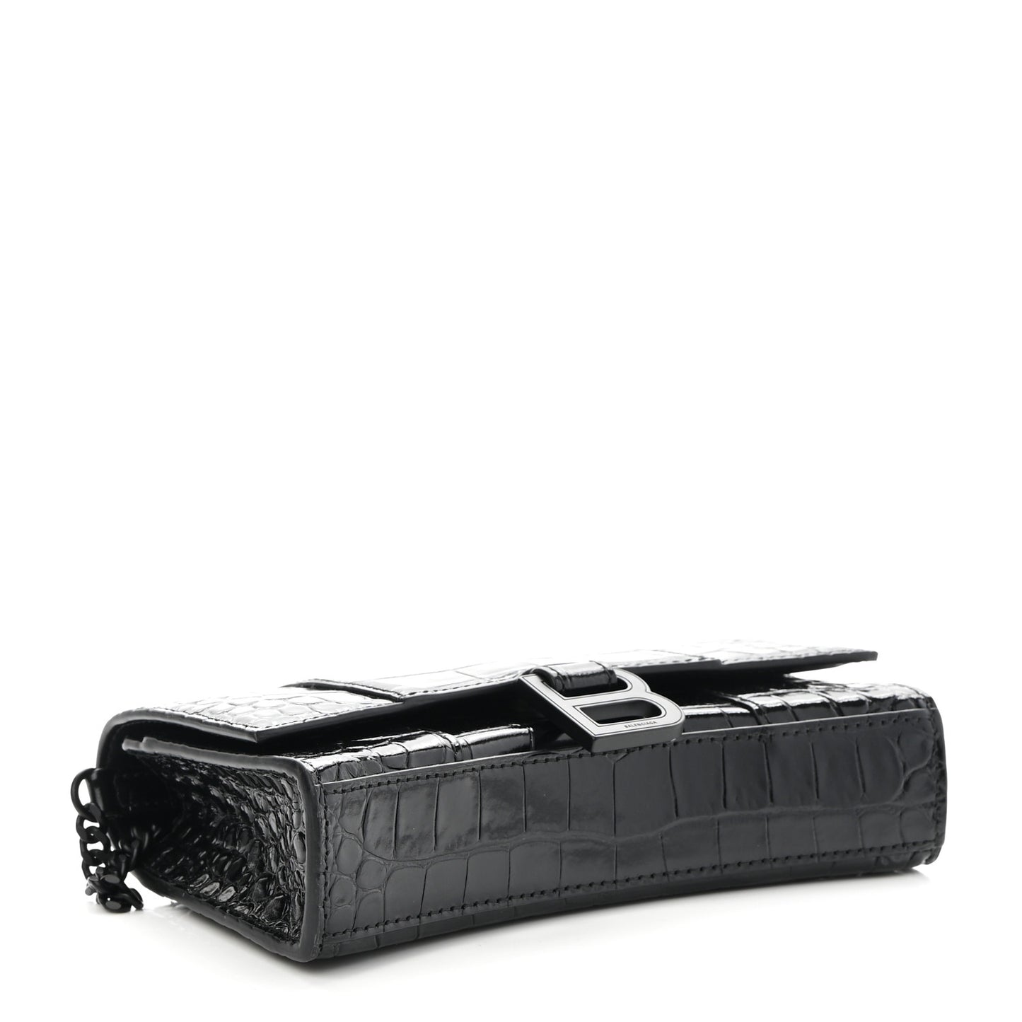 Shiny Calfskin Monochrome Crocodile Embossed Hourglass Chain Bag Black