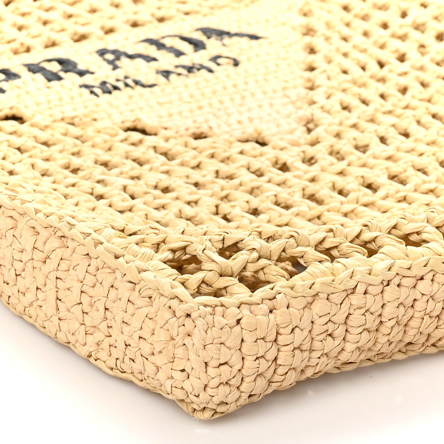 Yarn Raffia Effect Crochet Logo Embroidered Tote Bag Naturale