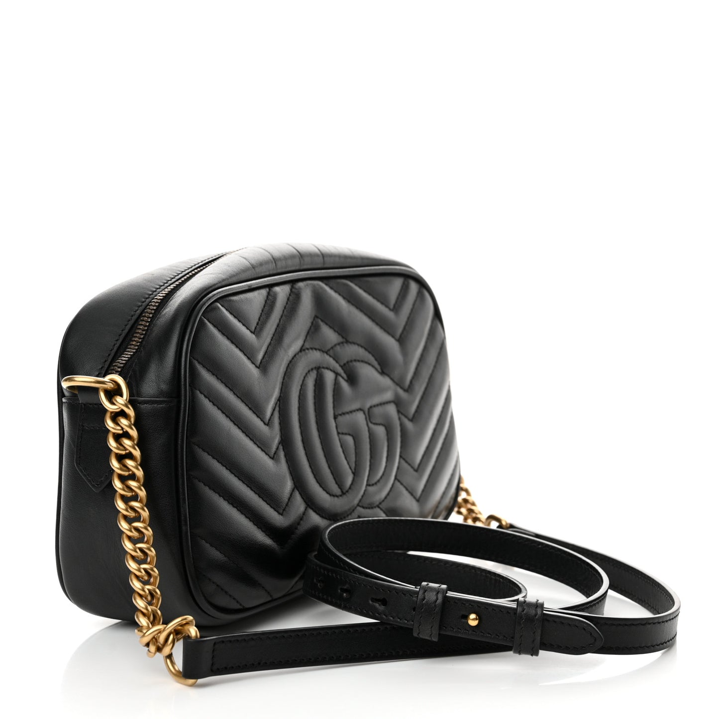 Calfskin Matelasse Small GG Marmont Chain Shoulder Bag Black