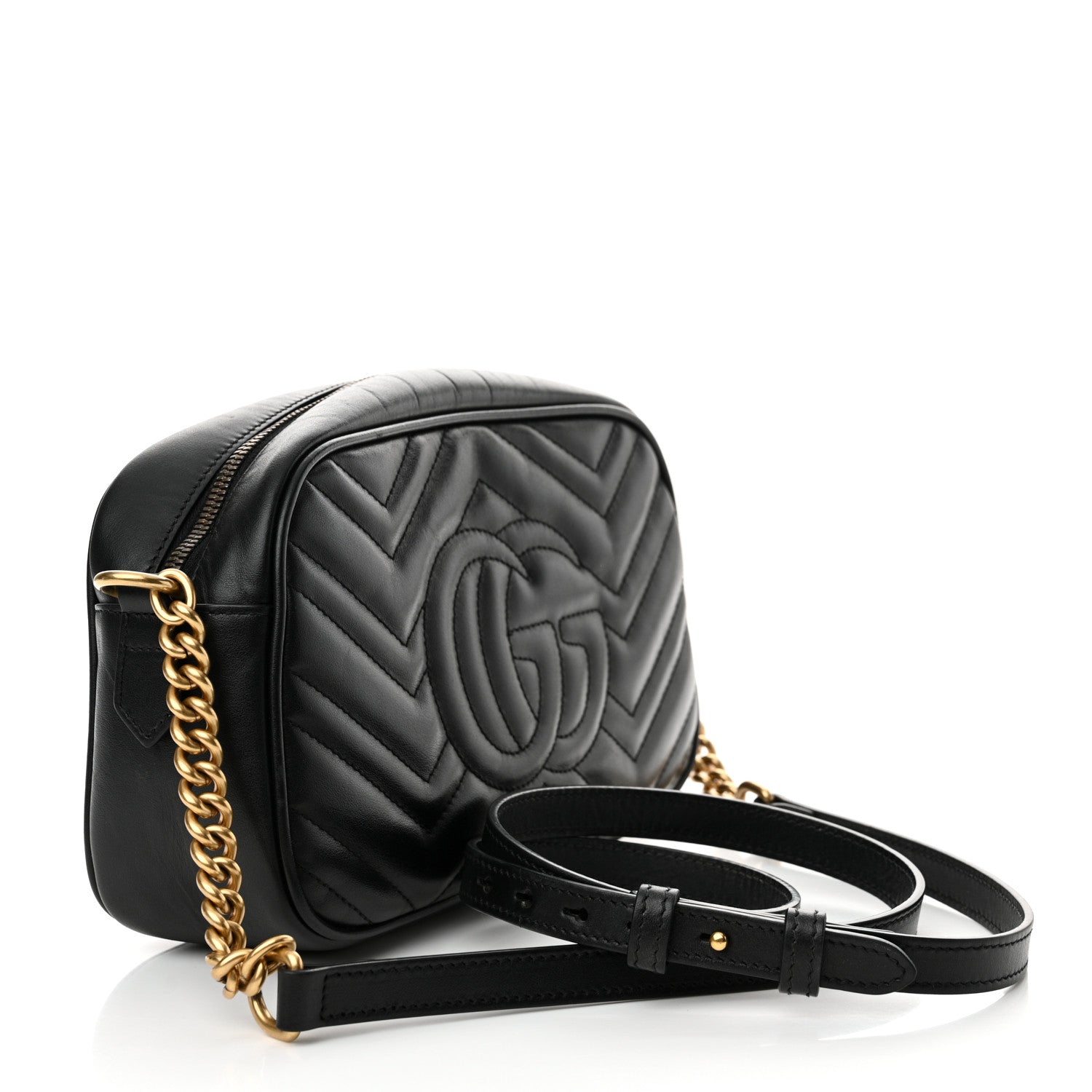 Gucci Calfskin Matelasse Small GG Marmont Chain Shoulder Bag Black 2 of 17