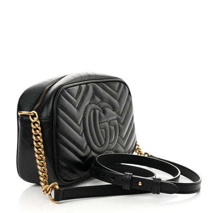 Gucci Calfskin Matelasse Small GG Marmont Chain Shoulder Bag Black 2 of 17