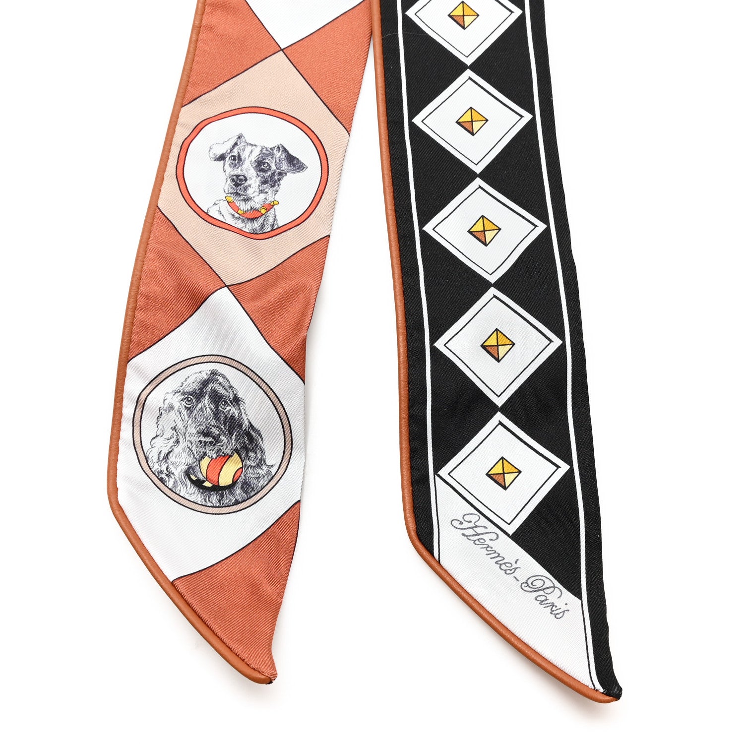 Hermes Silk Colliers et Chiens Twilly Black Caramel White 2 of 3