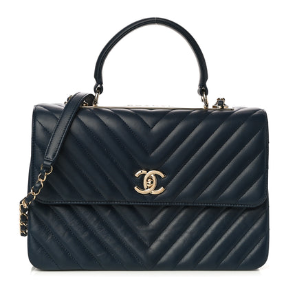 Chanel Lambskin Chevron Quilted Medium Trendy CC Dual Handle Flap Bag Navy 1 of 12