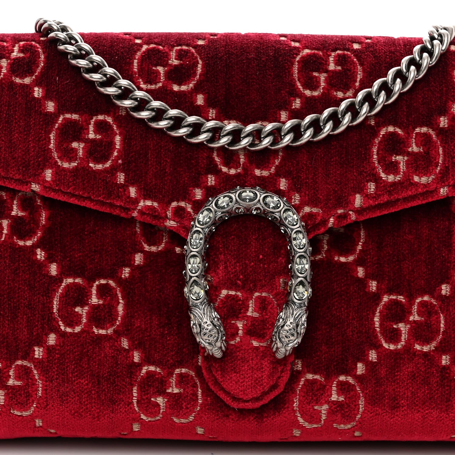 Gucci Velvet GG Monogram Mini Dionysus Chain Wallet Red Cipria 7 of 9