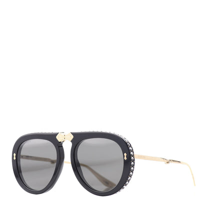 Gucci Acetate Crystal Foldable Aviator Sunglasses GG0307S Black 1 of 9