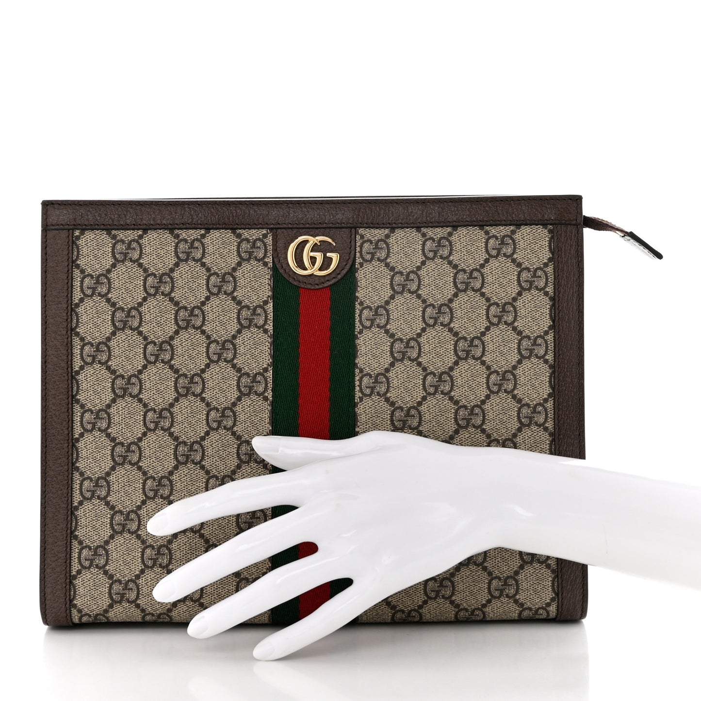 GG Supreme Monogram Web Ophidia Pouch Brown
