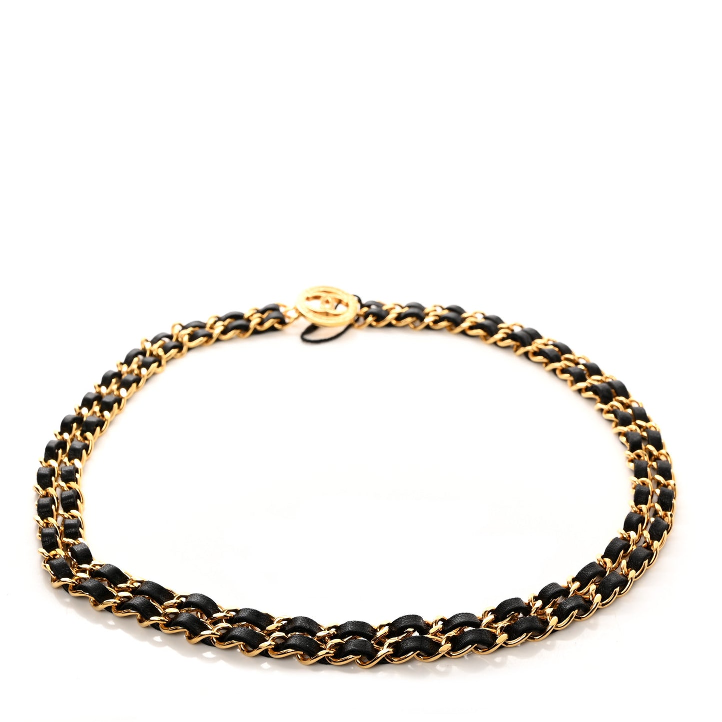 Lambskin Chain CC Medallion Belt Black Gold