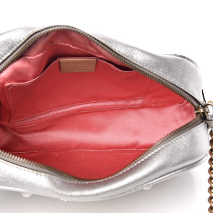 Gucci Metallic Calfskin Matelasse Studded Small Pearly GG Marmont Chain Shoulder Bag Silver 5 of 18