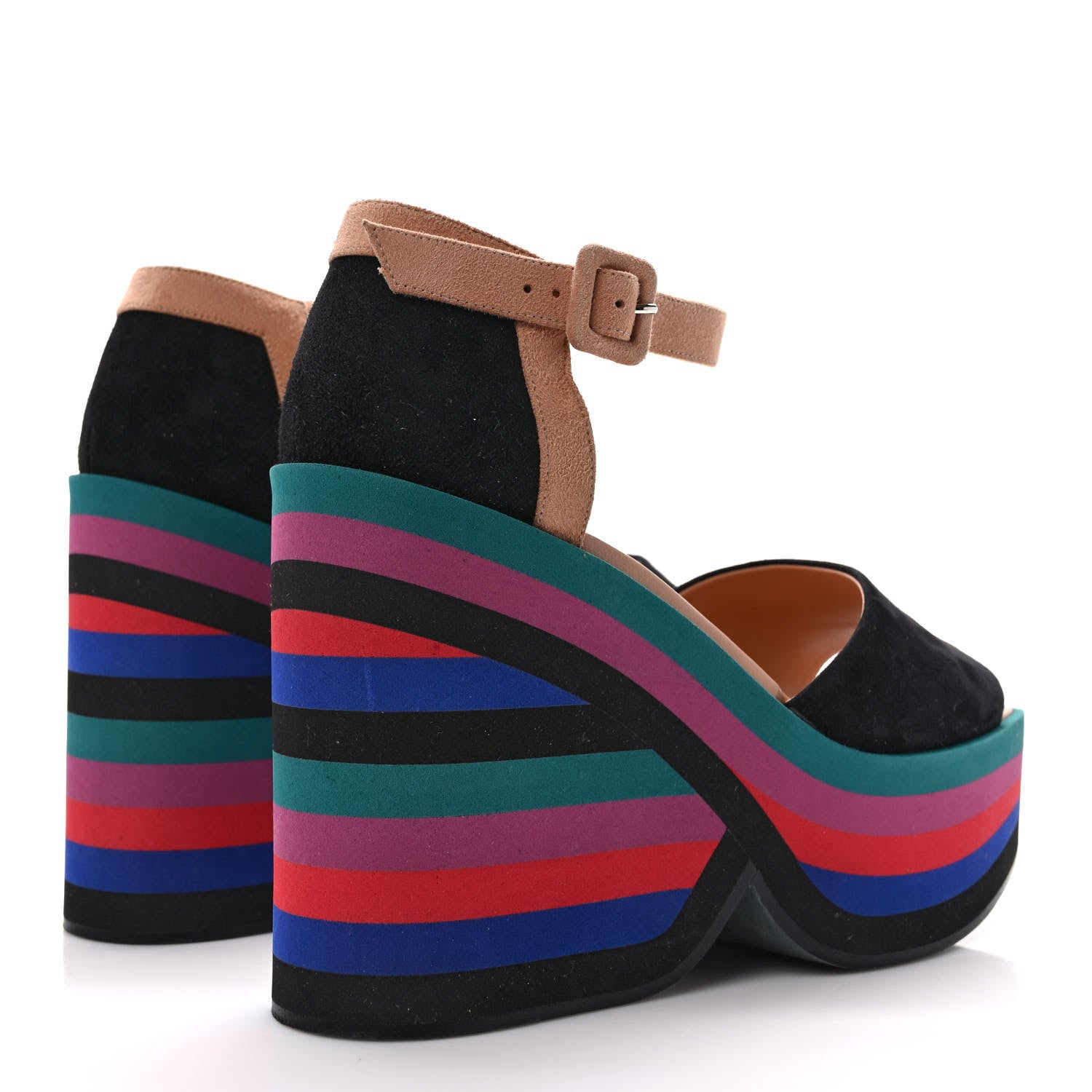 Hermes Suede Goatskin Early Wedge Sandals 40 Multicolor Black 4 of 7