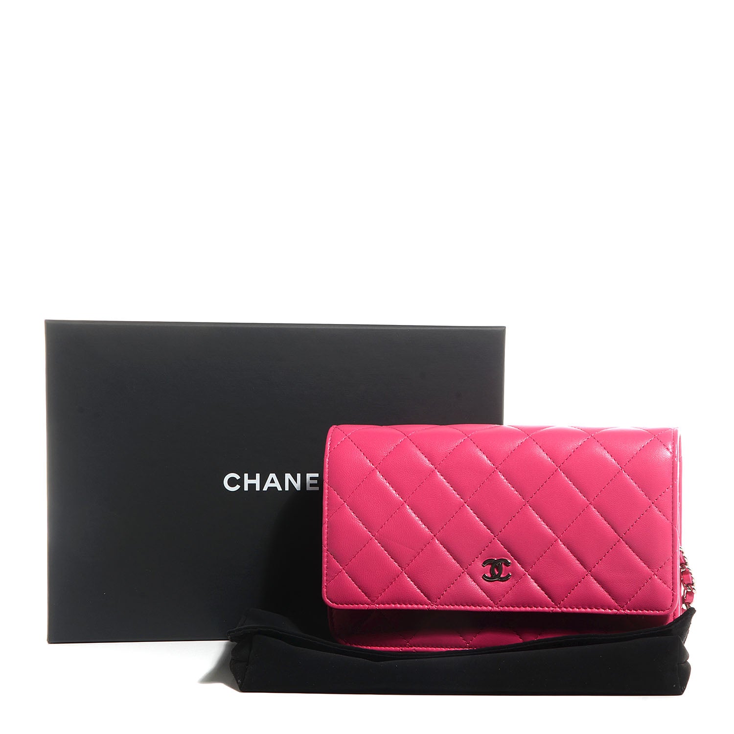 Chanel Lambskin Quilted Wallet On Chain WOC Dark Pink 9 of 9