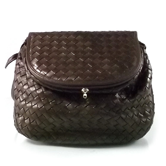 Bottega Veneta Vintage Woven Fold Over Shoulder Bag Ebano 1 of 7