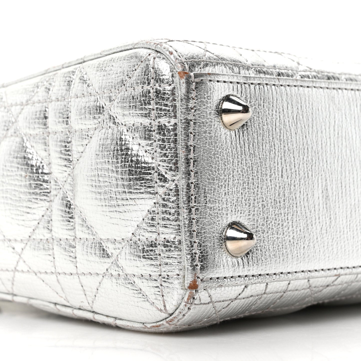 Metallic Grained Calfskin Cannage Small Lucky Badges My Lady Dior Silver