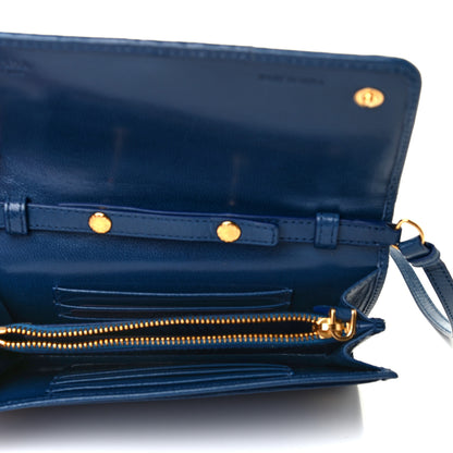 Prada Goatskin Woven Chain Wallet Blue 5 of 8