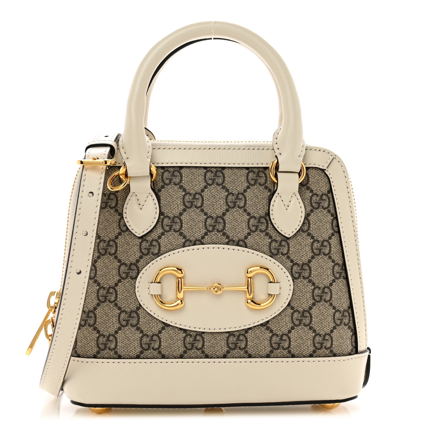 Gucci GG Supreme Monogram Azalea Calfskin Mini Horsebit 1955 Top Handle Bag Beige Ebony Mystic White 1 of 10