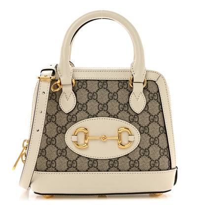 Gucci GG Supreme Monogram Azalea Calfskin Mini Horsebit 1955 Top Handle Bag Beige Ebony Mystic White 1 of 10
