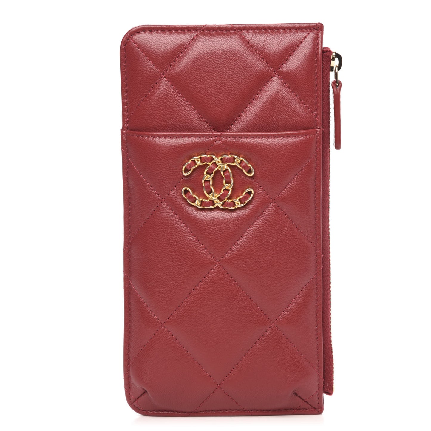 Shiny Goatskin Quilted 19 Flat Wallet Pouch Red