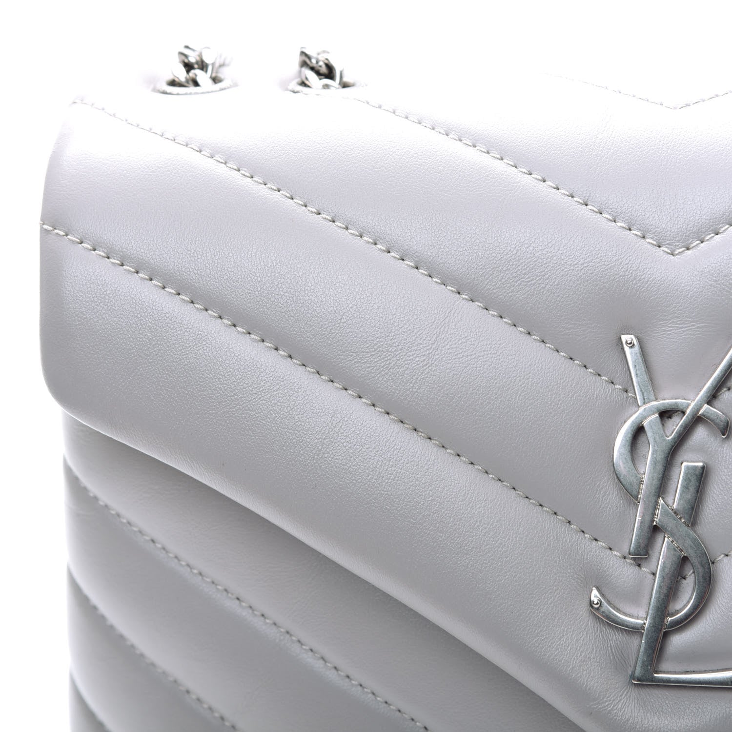 Saint Laurent Calfskin Y Quilted Monogram Small Loulou Chain Satchel Granite 16 of 19