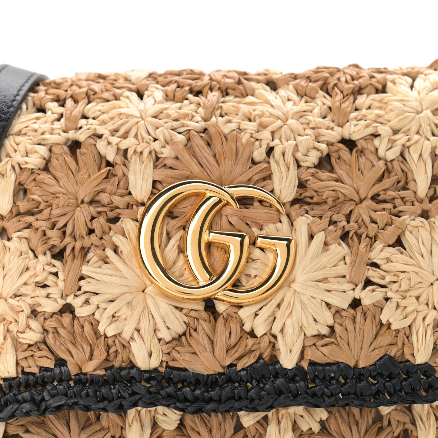Raffia Azalea Calfskin Crochet Flower Small GG Marmont Shoulder Bag Natural Ecru Black