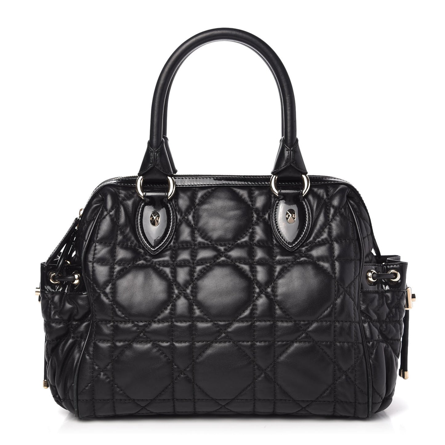 Lambskin Cannage 2 Dior Zip Top Satchel Black