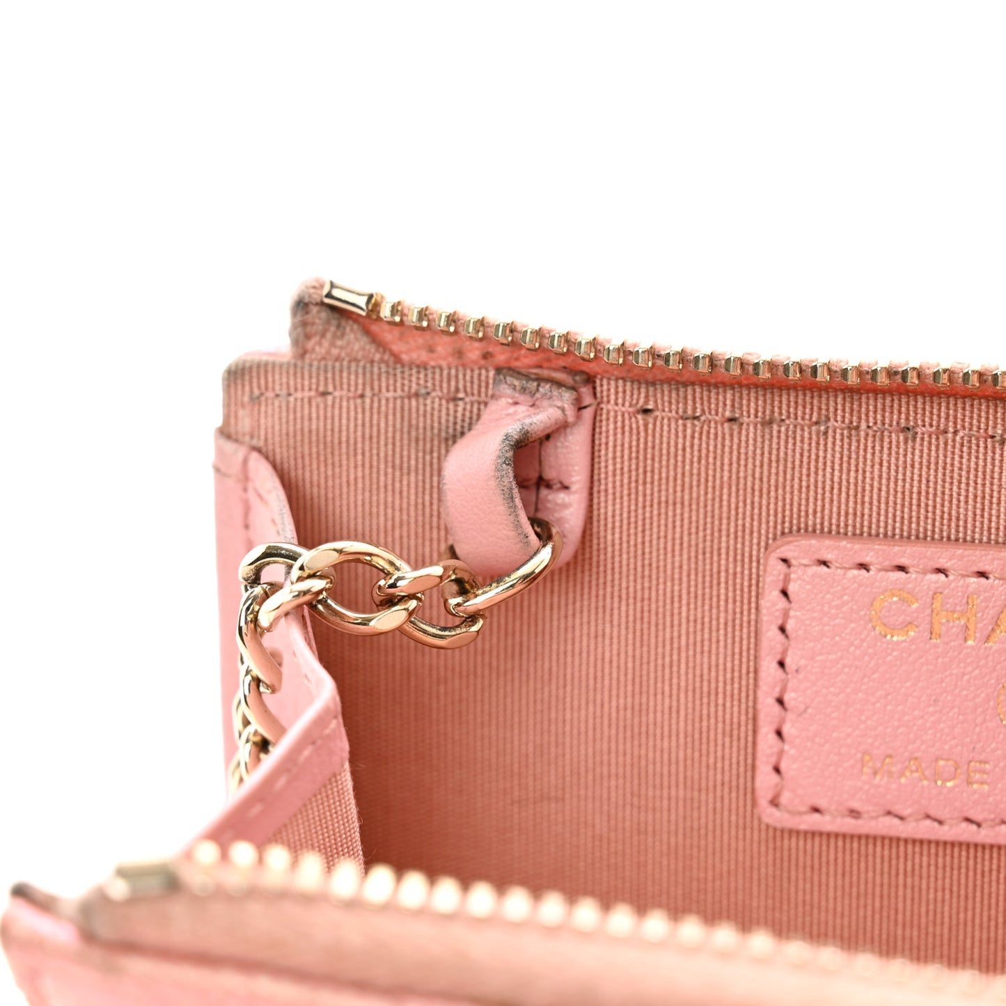 Iridescent Caviar Quilted Zipped Key Holder Case Rose Pink