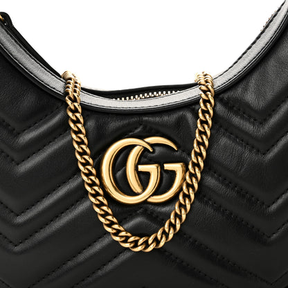 Gucci Calfskin Matelasse Chevron Mini GG Marmont Half Moon Hobo Black 8 of 10