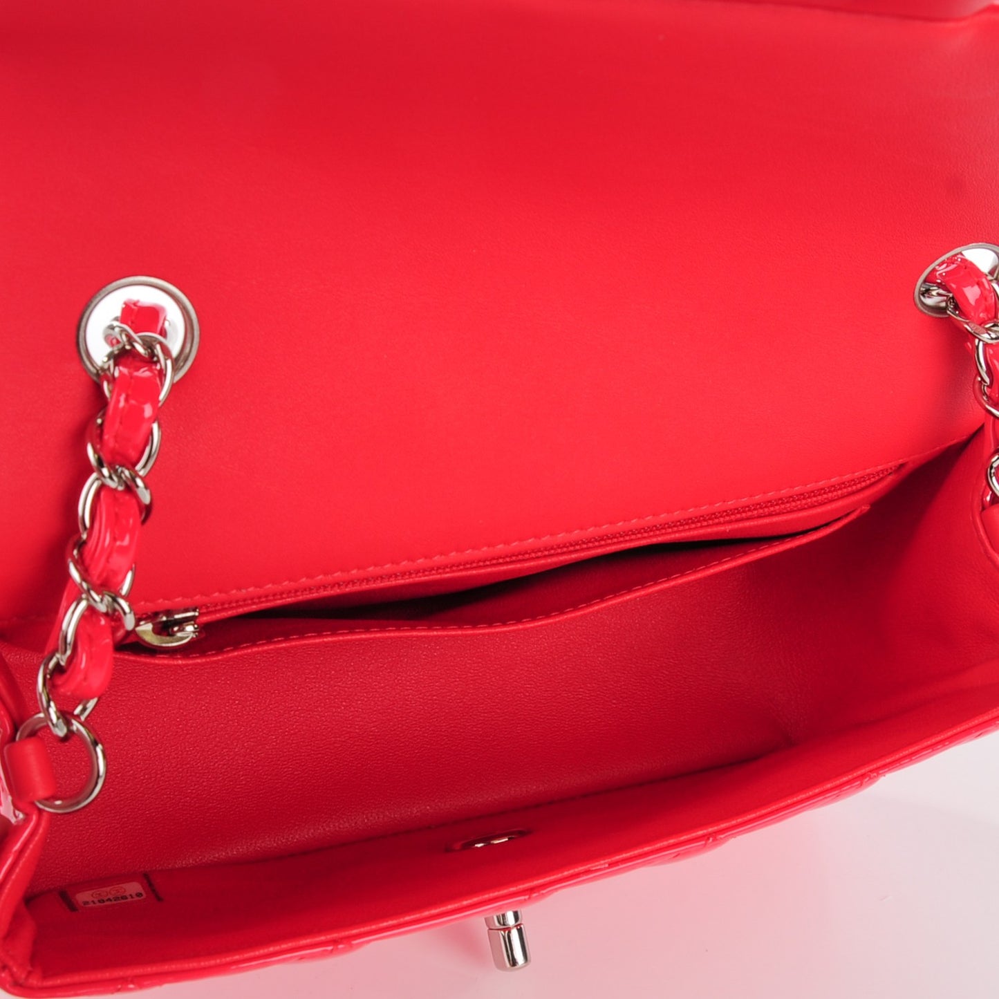 Patent Calfskin Quilted Mini Rectangular Flap Coral