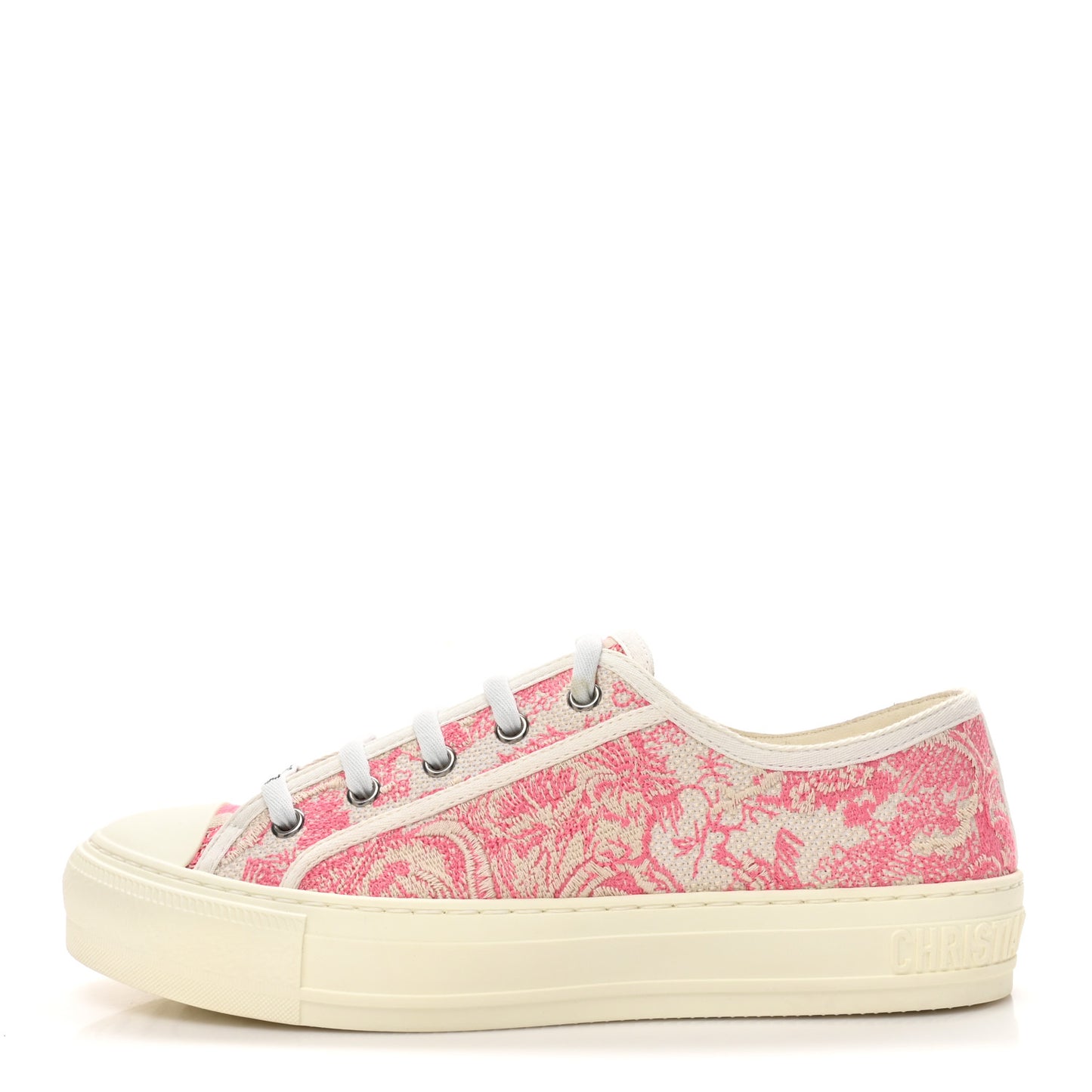 Canvas Toile De Jouy Embroidered Womens Walk'N'Dior Low Top Sneakers 38 Off-White Pink