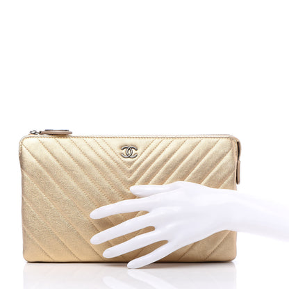 Chanel Metallic Calfskin Chevron Quilted Medium Cosmetic Case Light Gold 2 of 11