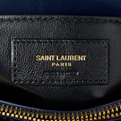 Saint Laurent Striped Denim Y Quilted Monogram Small Loulou Chain Satchel Marine Vintage White 7 of 12