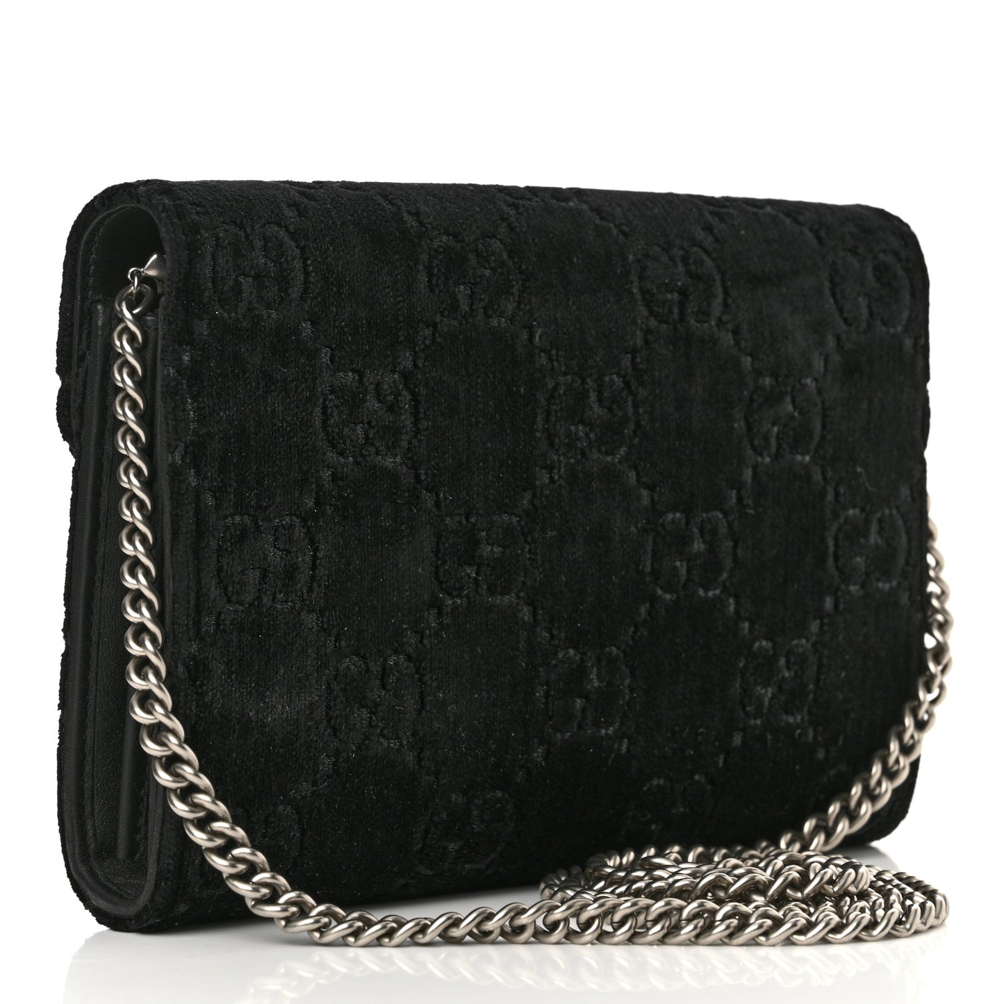 Velvet GG Monogram Mini Dionysus Chain Wallet Black