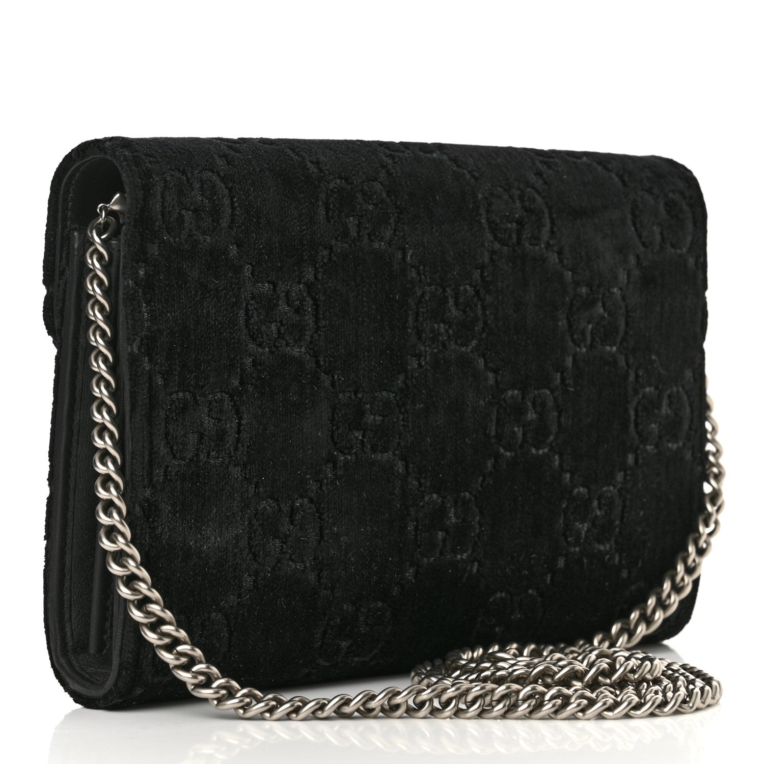 Gucci Velvet GG Monogram Mini Dionysus Chain Wallet Black 3 of 12