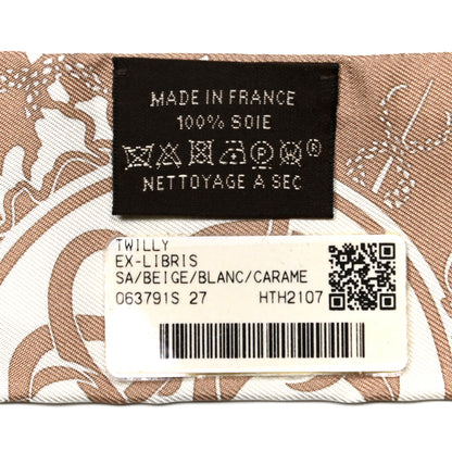 Hermes Silk Ex-Libris Twilly Beige White Caramel 4 of 4