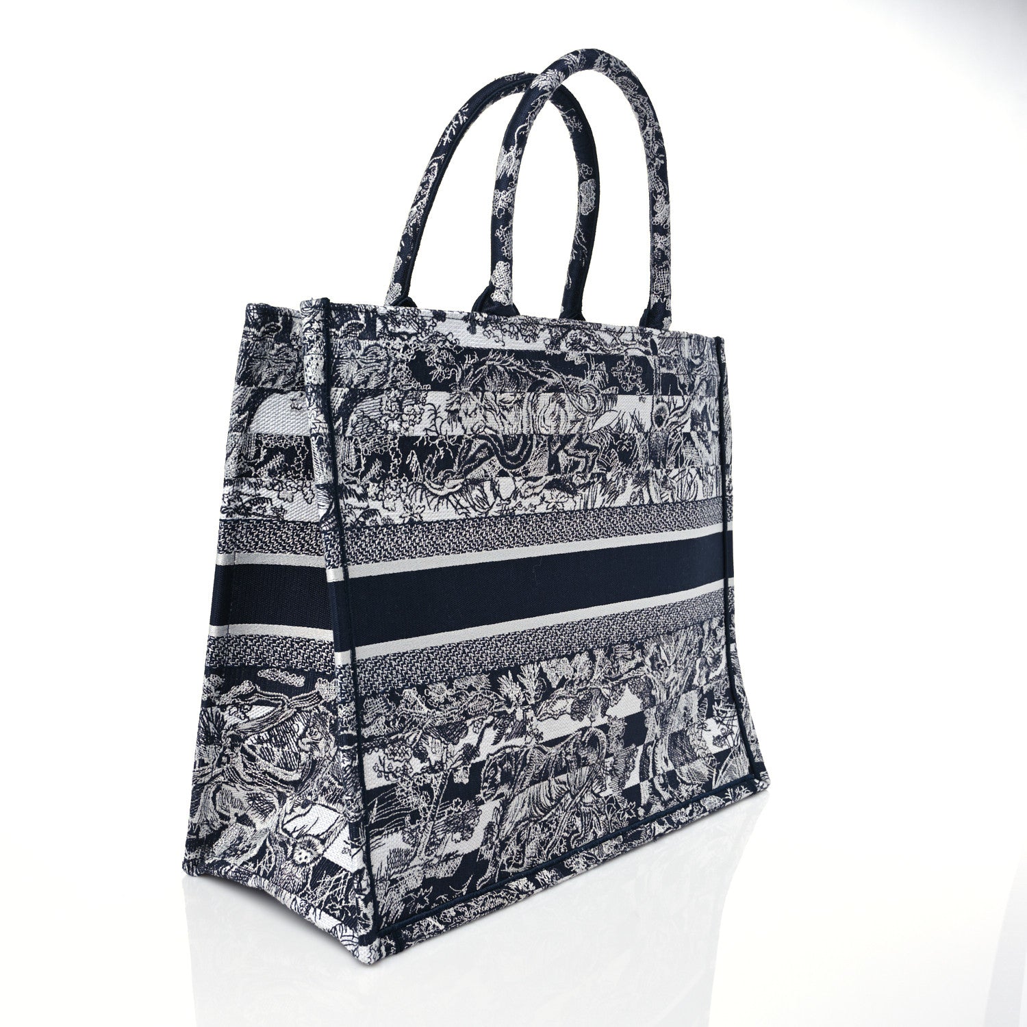 Christian Dior Canvas Embroidered Large Dioriviera Reverse Striped Toile De Jouy Book Tote Blue White 2 of 7