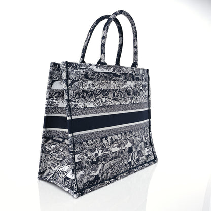 Christian Dior Canvas Embroidered Large Dioriviera Reverse Striped Toile De Jouy Book Tote Blue White 2 of 7