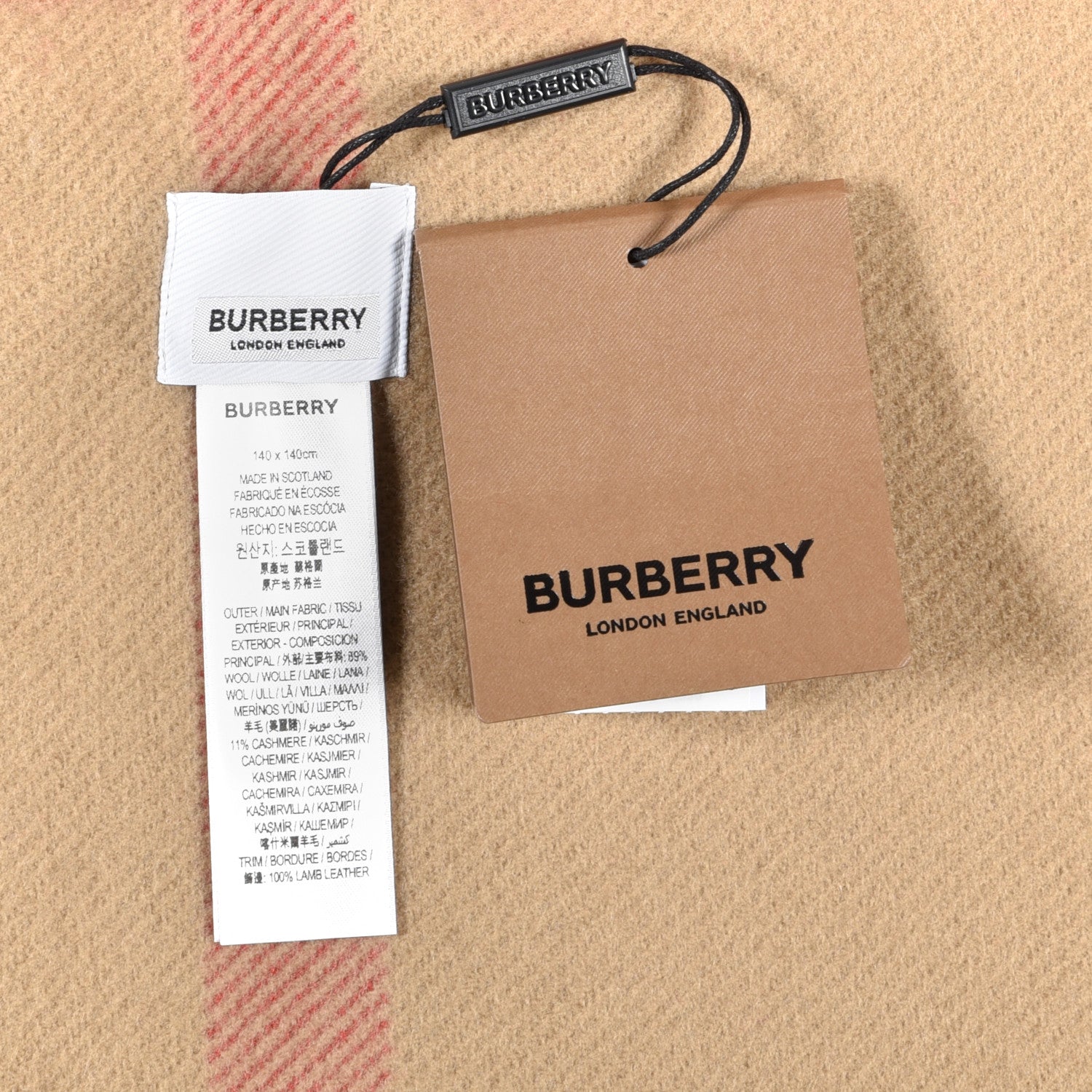 Burberry Wool Cashmere Lambskin Monogrammed TB Print Half Mega Check Cape Scarf Archive Beige 4 of 4