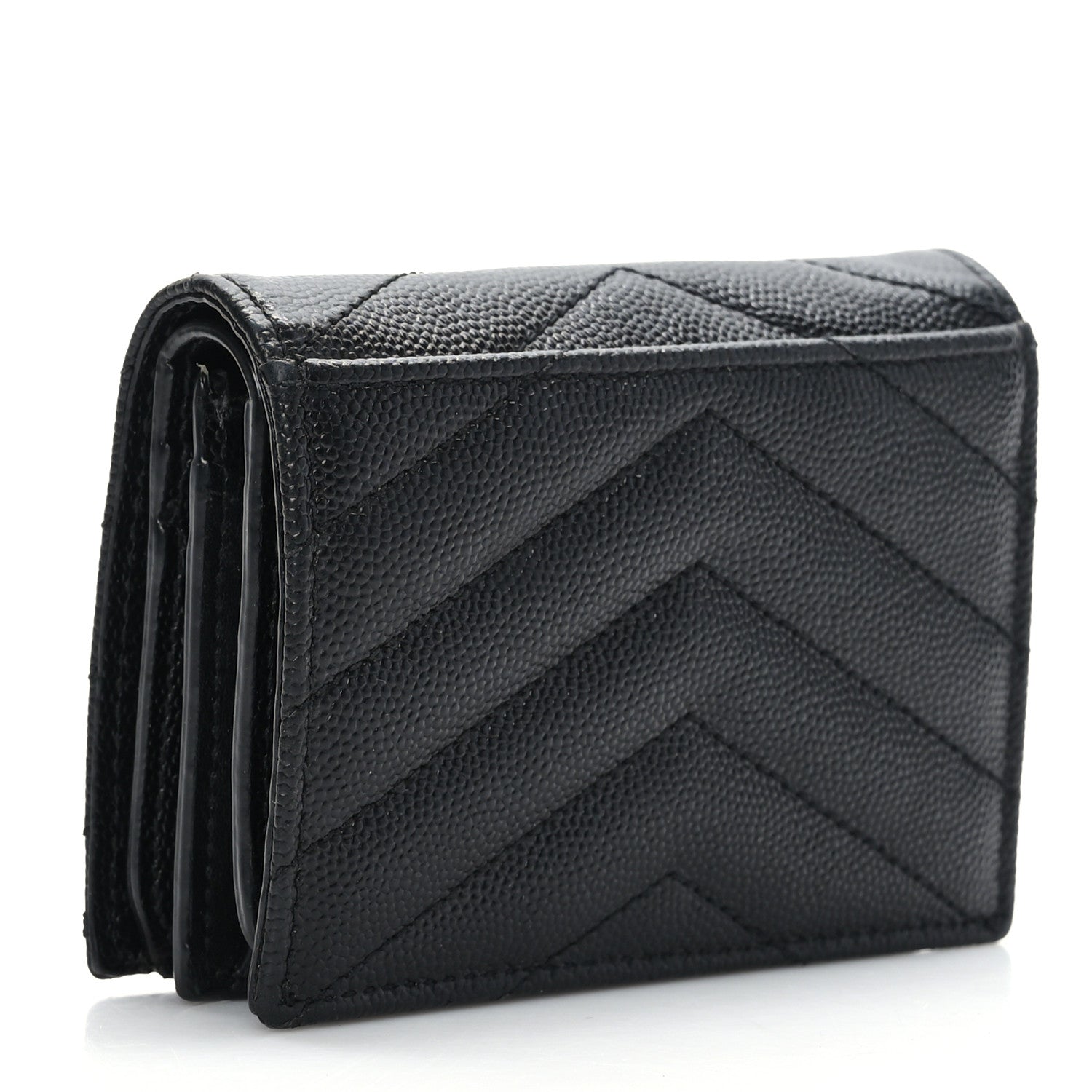 Saint Laurent Grain De Poudre Matelasse Chevron Monogram Card Case Black 3 of 7